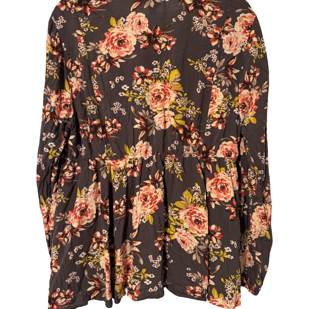 Torrid Babydoll Floral Peplum Blouse Charcoal Floral Boho Size 1x - Picture 5 of 8